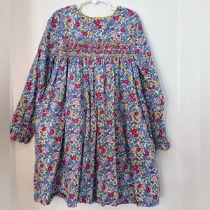 Mini Boden ruched Floral Long Sleeve Dress girls